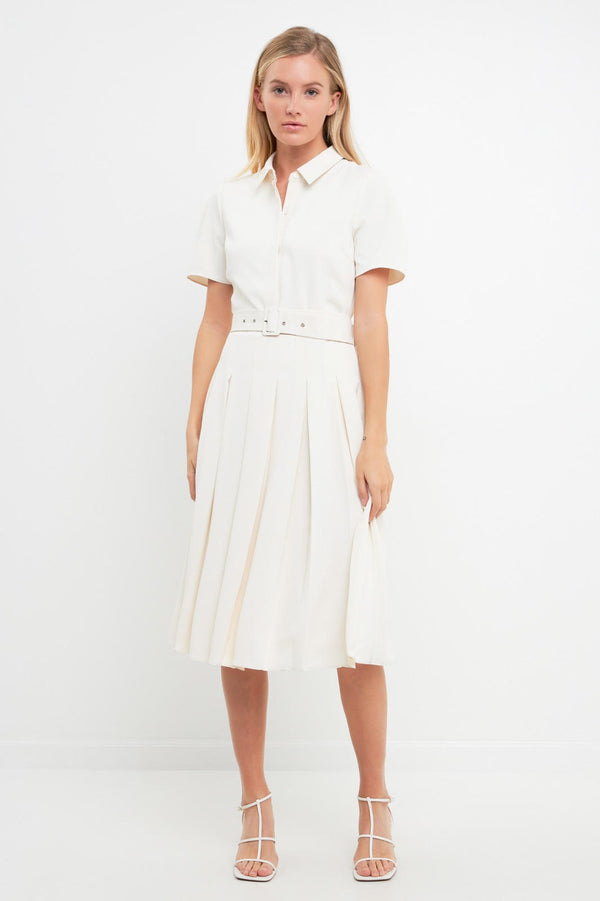 Pleated Collared Midi Dress