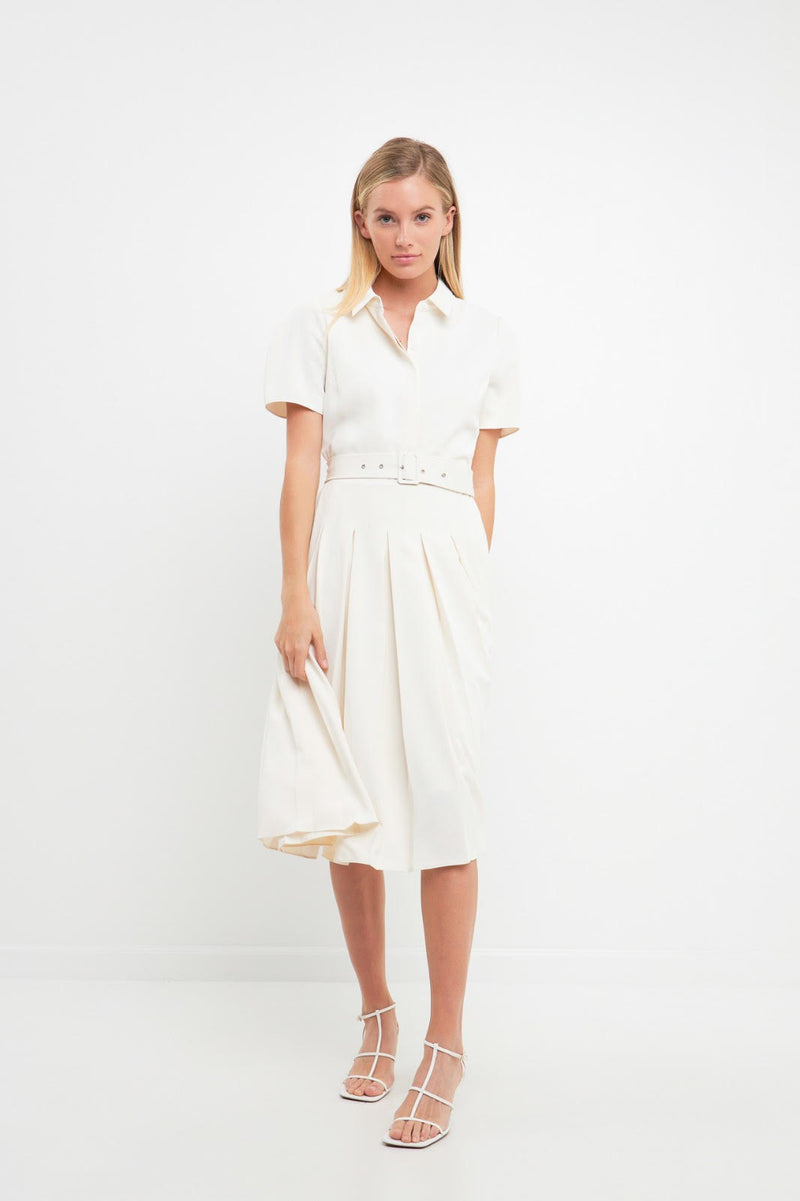 Pleated Collared Midi Dress