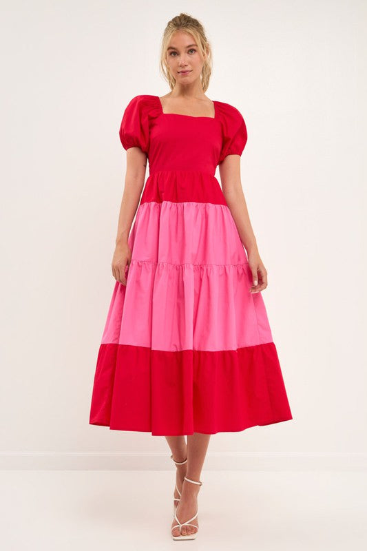 Color Block Red Maxi Dress