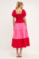 Color Block Red Maxi Dress
