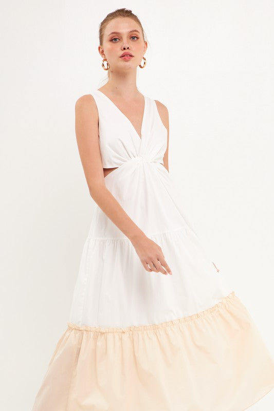Twist Cut-Out Maxi Dress (Red/Fuchsia or Beige/White)