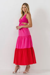 Twist Cut-Out Maxi Dress (Red/Fuchsia or Beige/White)