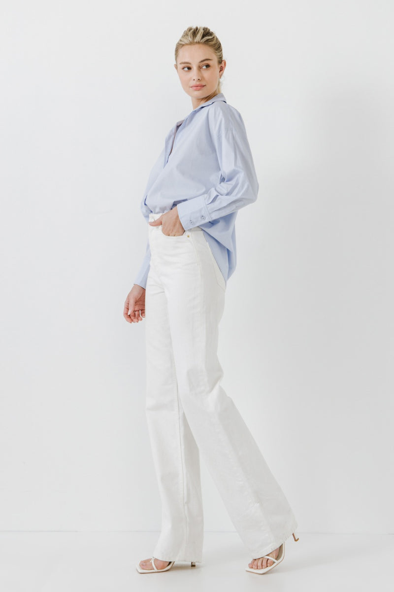 Drop Placket Collared Shirt (Blue or White)