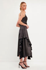 Satin Waterfall Midi Skirt