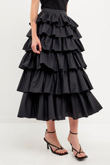 Pleated Combo Maxi Poplin Skirt (Black or Burgundy)