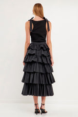 Pleated Combo Maxi Poplin Skirt (Black or Burgundy)