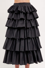 Pleated Combo Maxi Poplin Skirt (Black or Burgundy)