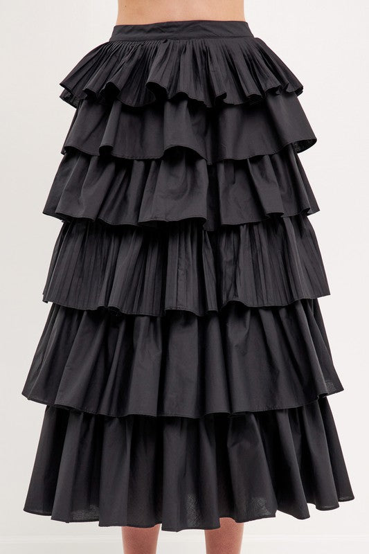 Pleated Combo Maxi Poplin Skirt (Black or Burgundy)
