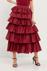 Pleated Combo Maxi Poplin Skirt (Black or Burgundy)