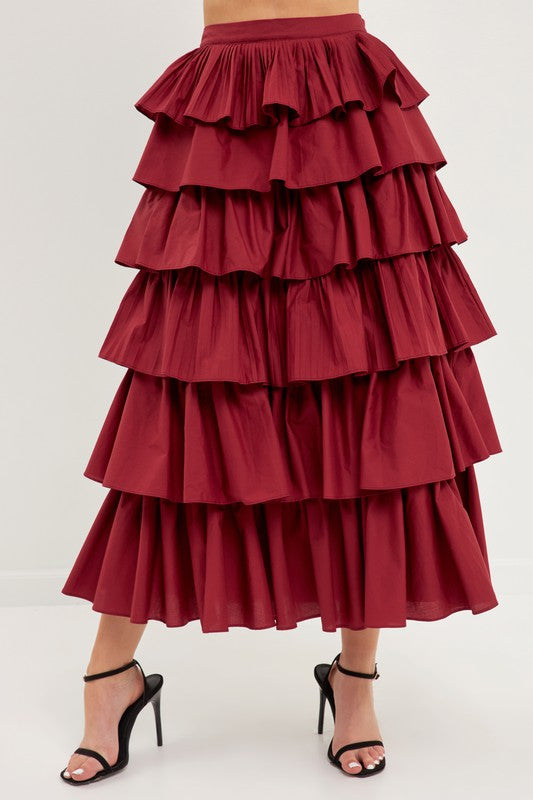 Pleated Combo Maxi Poplin Skirt (Black or Burgundy)