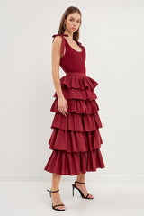 Pleated Combo Maxi Poplin Skirt (Black or Burgundy)