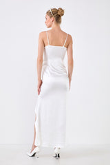 Ruched Asymmetrical Satin Slip Maxi