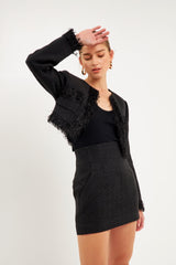 Black High Waisted Tweed Skirt