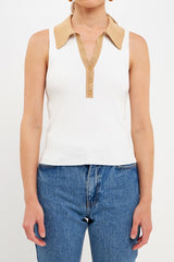 Ribbed Collared Sleeveless Top (Blk/Wht or Wht/Nude)
