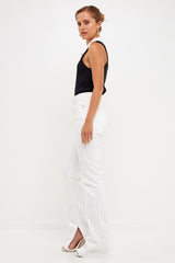 Ribbed Collared Sleeveless Top (Blk/Wht or Wht/Nude)