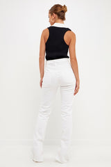 Ribbed Collared Sleeveless Top (Blk/Wht or Wht/Nude)