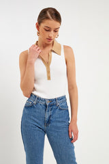Ribbed Collared Sleeveless Top (Blk/Wht or Wht/Nude)