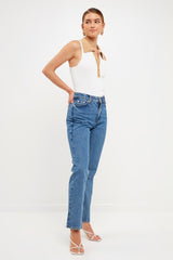 Ribbed Collared Sleeveless Top (Blk/Wht or Wht/Nude)