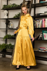 Mustard Belted Satin Maxi Dress