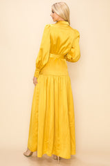 Mustard Belted Satin Maxi Dress