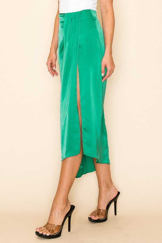 Teal High Waist Midi Skirt