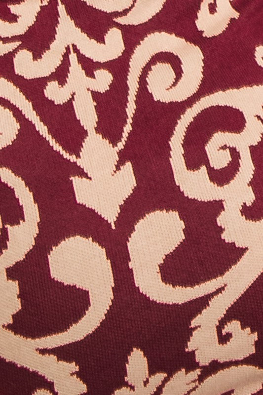 Burgundy Jacquard Knit Sweater Dress