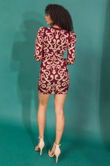 Burgundy Jacquard Knit Sweater Dress