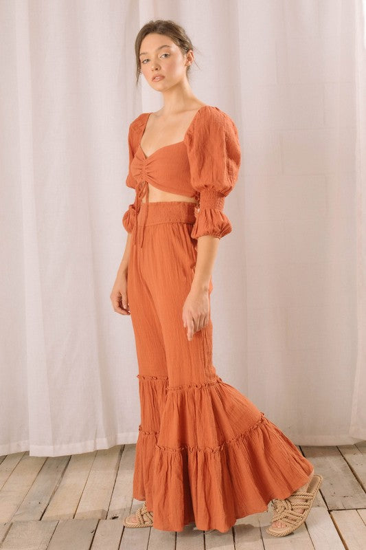 Crepe Ruched Center Crop Top