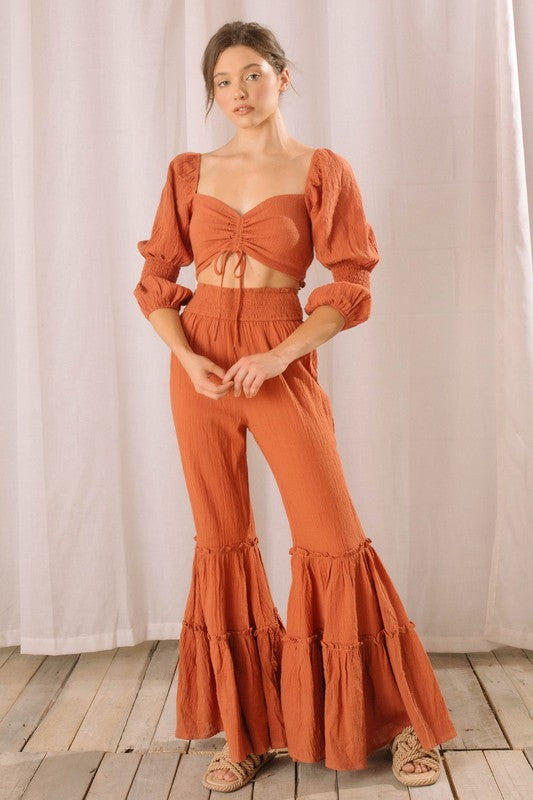 Crepe Ruched Center Crop Top