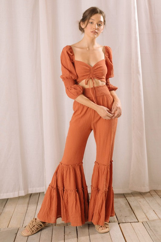 Crepe Ruched Center Crop Top