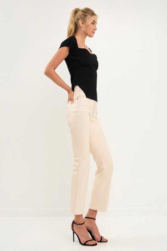 High Waist Pu Fabric Pants (Black or Cream)