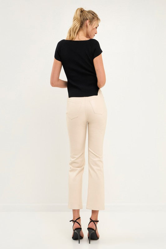 High Waist Pu Fabric Pants (Black or Cream)