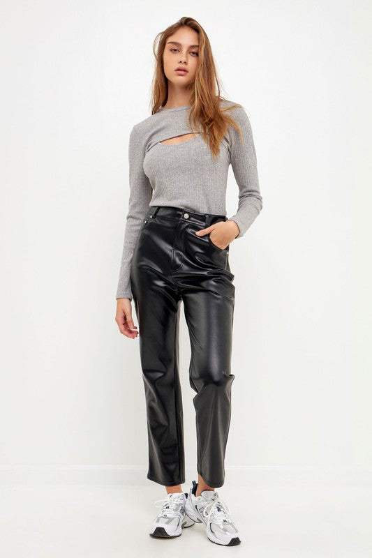 High Waist Pu Fabric Pants (Black or Cream)