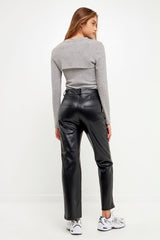 High Waist Pu Fabric Pants (Black or Cream)