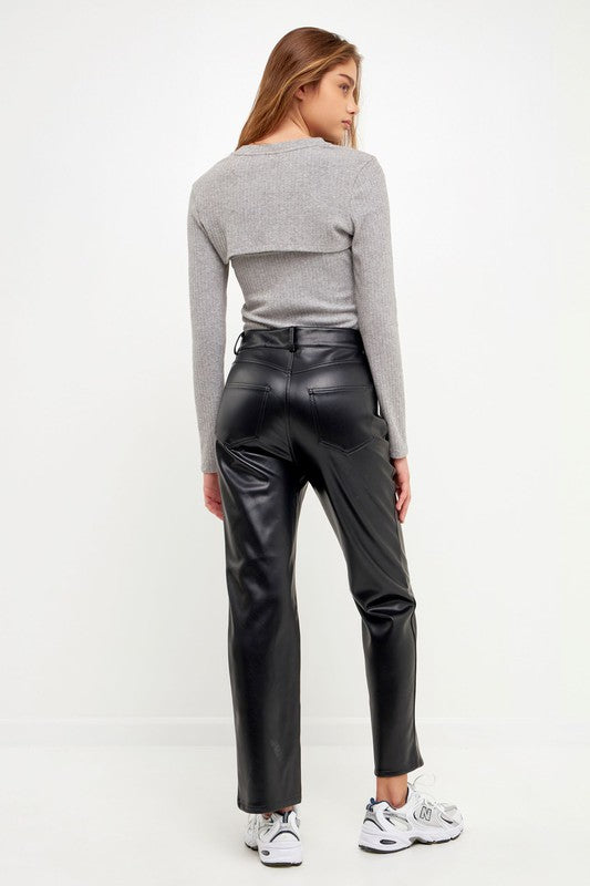 High Waist Pu Fabric Pants (Black or Cream)