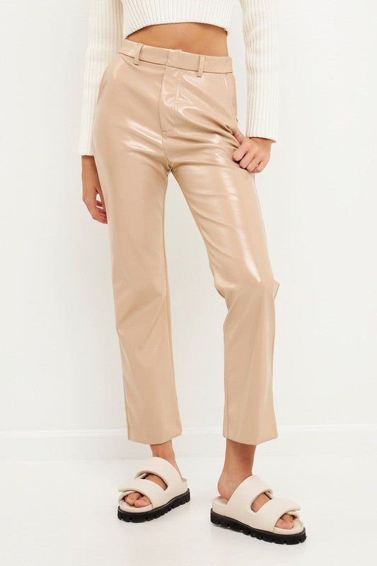 Beige Pu Fabric Pants