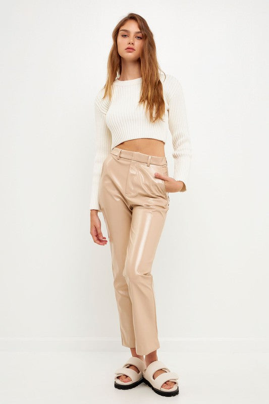 Beige Pu Fabric Pants