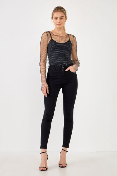 Embellished Long Sleeve Top (Black and Nude)