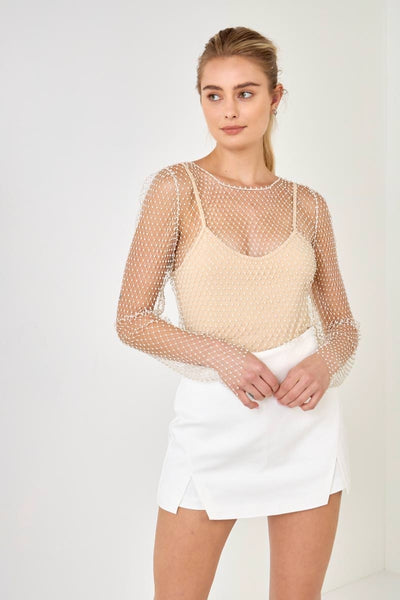 Embellished Long Sleeve Top (Black and Nude)