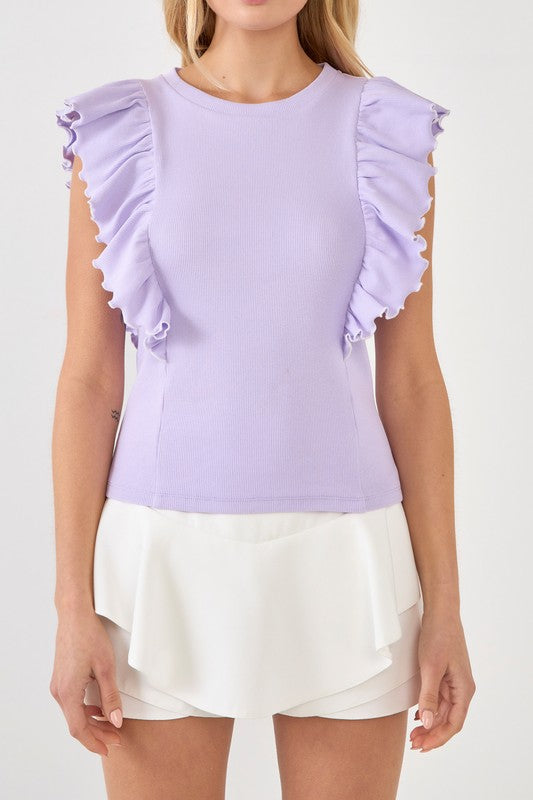 Contrast Merrow Ruffled Top (Lilac or White)