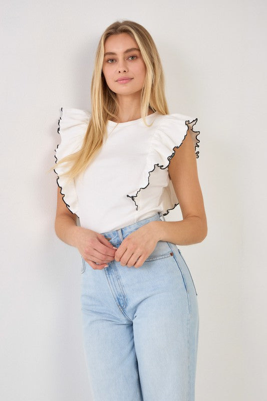 Contrast Merrow Ruffled Top (Lilac or White)