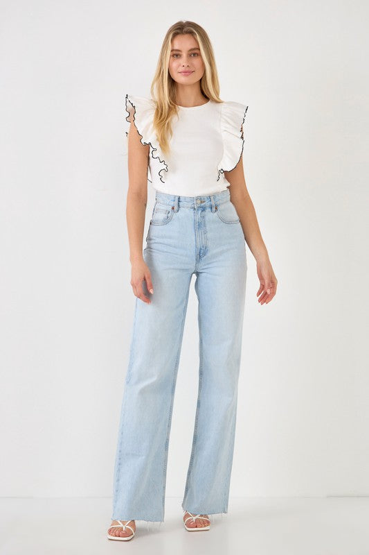 Contrast Merrow Ruffled Top (Lilac or White)