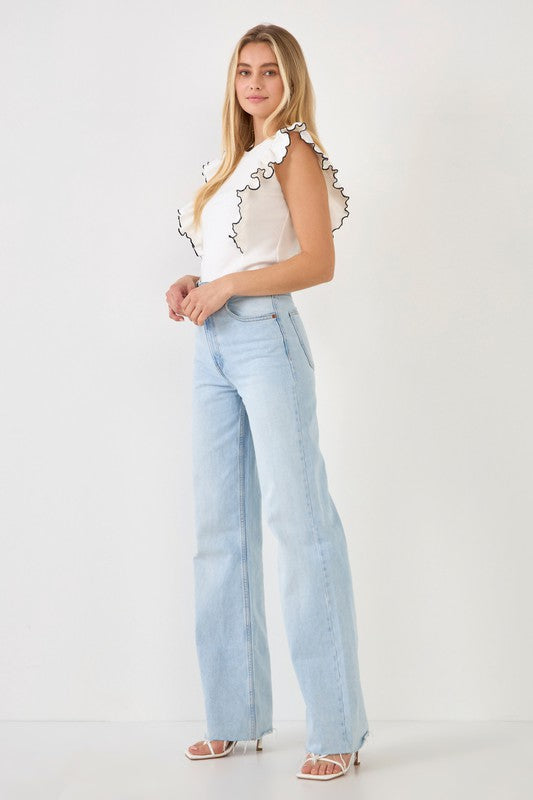 Contrast Merrow Ruffled Top (Lilac or White)