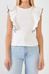 Contrast Merrow Ruffled Top (Lilac or White)