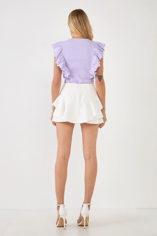 Contrast Merrow Ruffled Top (Lilac or White)