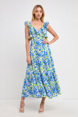 Blue Green Ruffled Maxi Dress