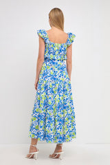 Blue Green Ruffled Maxi Dress