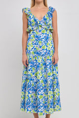 Blue Green Ruffled Maxi Dress