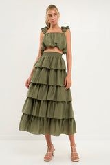 Olive Tiered Midi Skirt