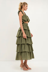 Olive Tiered Midi Skirt